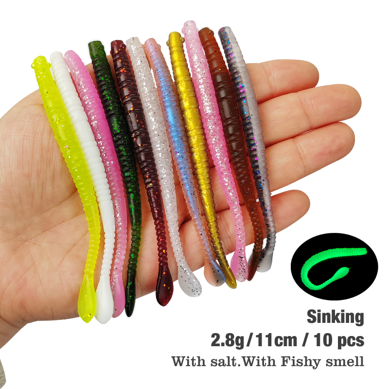 10pcs/Lot Worm Soft Fishing Lures Jig Wobblers 11cm 2.8g Shrimp Odor ...