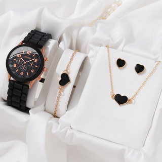 4 Pcs Silicone Watch Accessories Set Fashion Women's Watch Valentine's Day Gift Jelly Quartz Watch