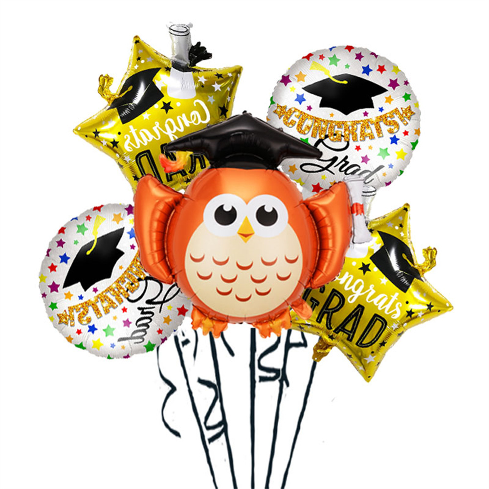 5pcs Graduation Theme Party Aluminum Foil Balloon Set, Dr. Owl, Happy ...