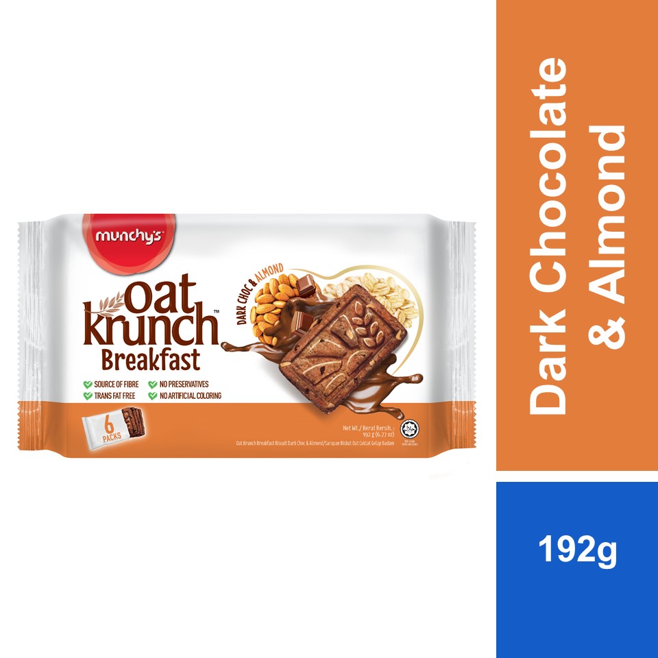 Munchy's Oat Krunch Breakfast Dark Chocolate with Almond 192g | Shopee ...