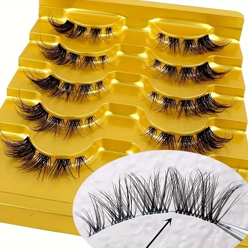 5 Pairs of Eyelashes Transparent Stem False Eyelashes Natural Cross ...