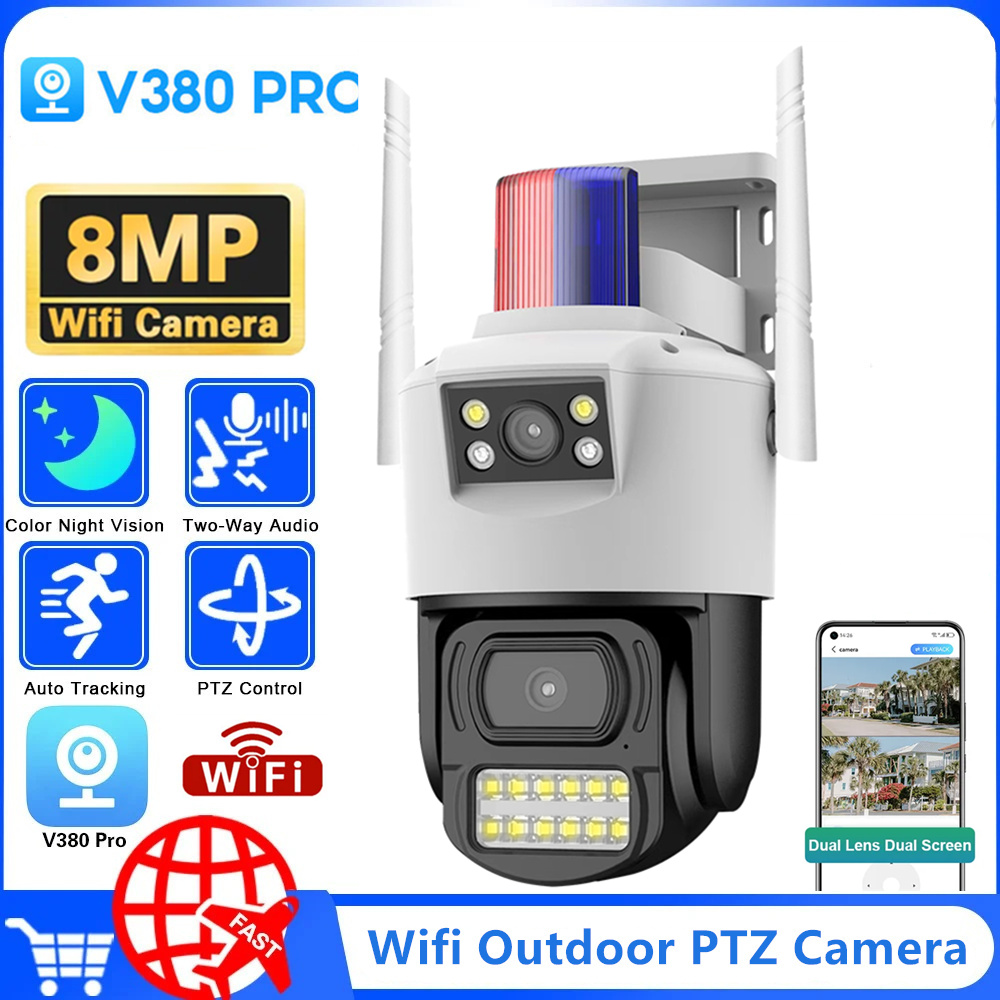 V380 Dual Lens Camera WiFi 8MP 4K Surveillance Cameras Wireless Outdoor