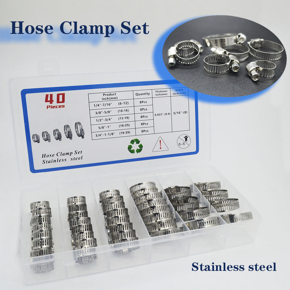 40/80pcs Hose Clamp Set Stainless Steel Worm Gear Clamps For Pipes