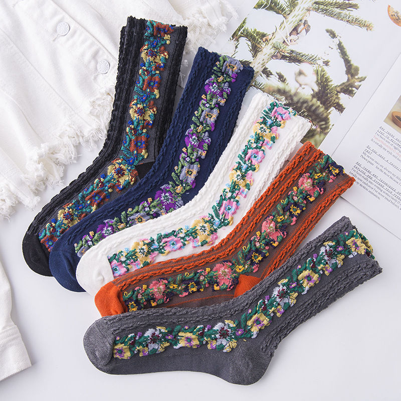 Retro Socks Women's Middle Tube Socks Autumn Winter Japanese Ethnic ...