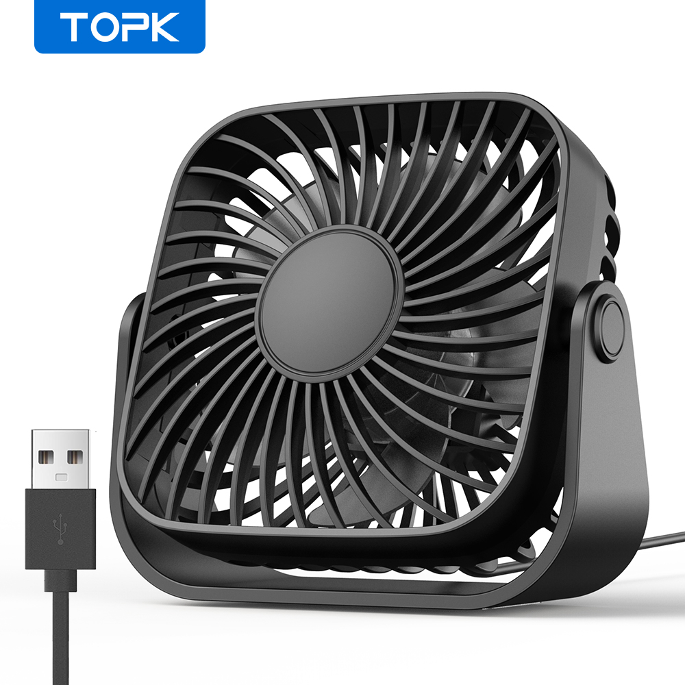 TOPK USB Desk Fan - Compact 3-Speed Wind, Quiet Operation, 360 ...