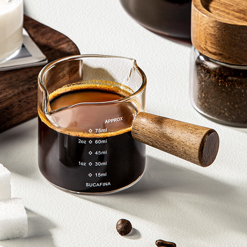 Espresso Measuring Cup and Espresso Shot Glass with Wooden Handle and ...