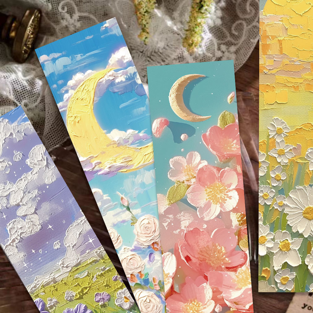 30PCS Beautiful Bookmarks Emboss Oil Painting Style Paper Bookmarks ...