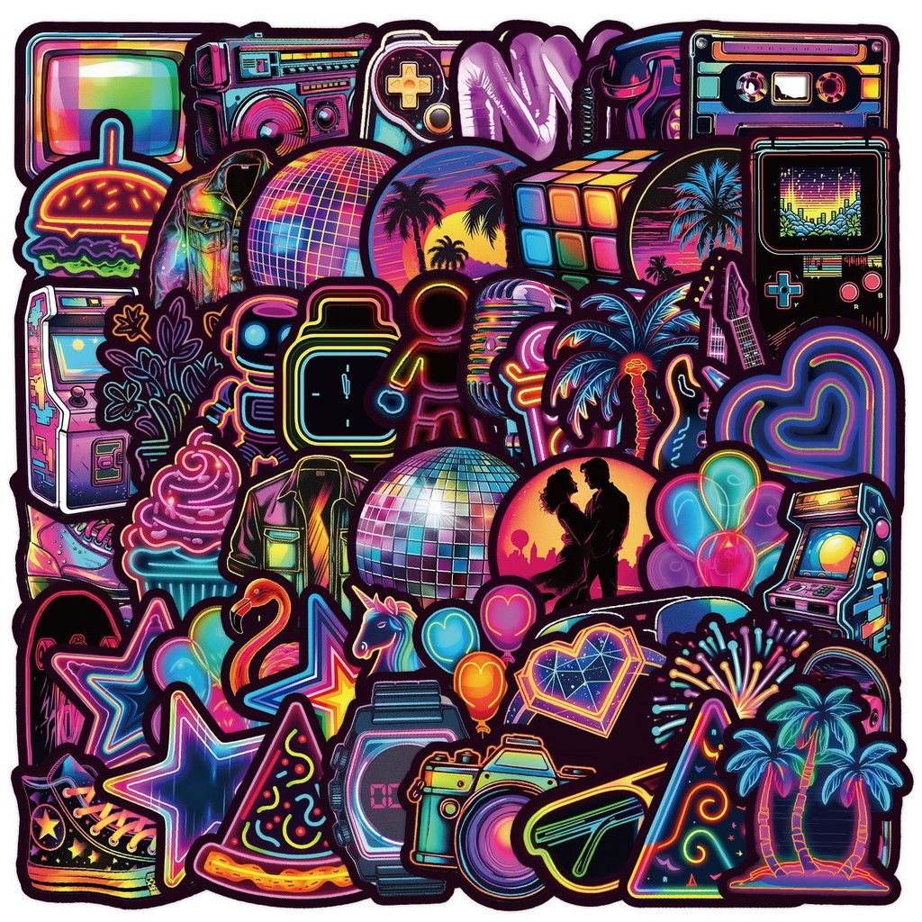 50pcs Cartoon Creative Style Neon Series Graffiti Stickers Suitable for ...
