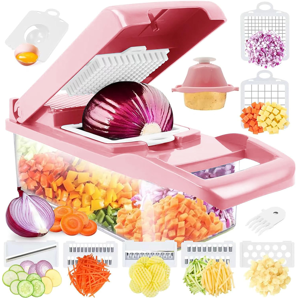 Multifunctional Vegetable Chopper With Container – Gray, Plastic, For Onions & More