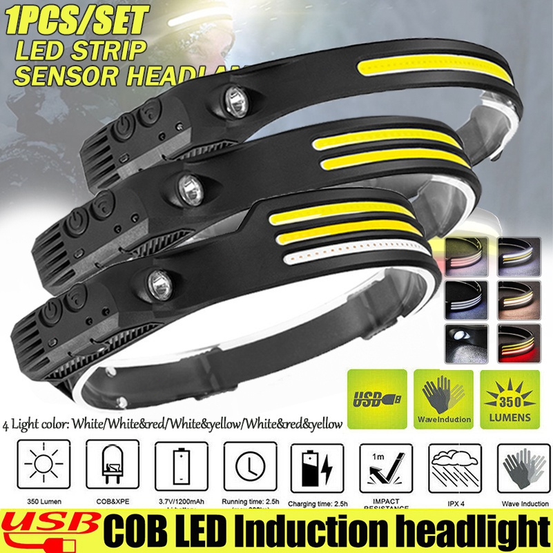 Multifunctional Sensor Headlight COB Headlight Flashlight Outdoor USB ...