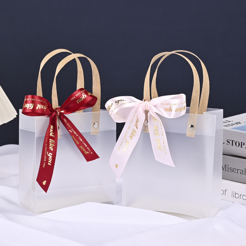 6 Pcs Bow Goodie Bags, Pink Clear Gift Bags With Handles Bow Party...