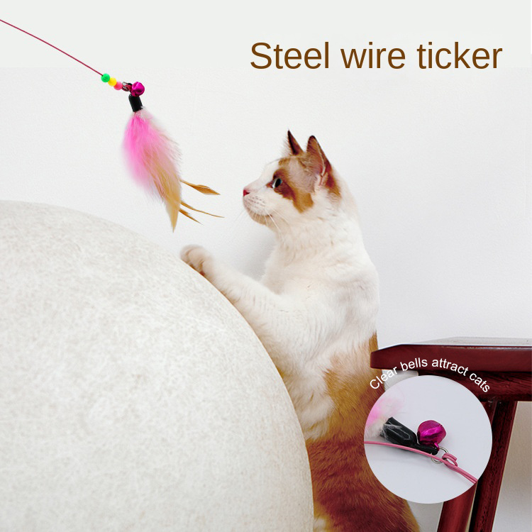 1pc Cat toys cat teaser long steel wire cat feather teaser with bell ...