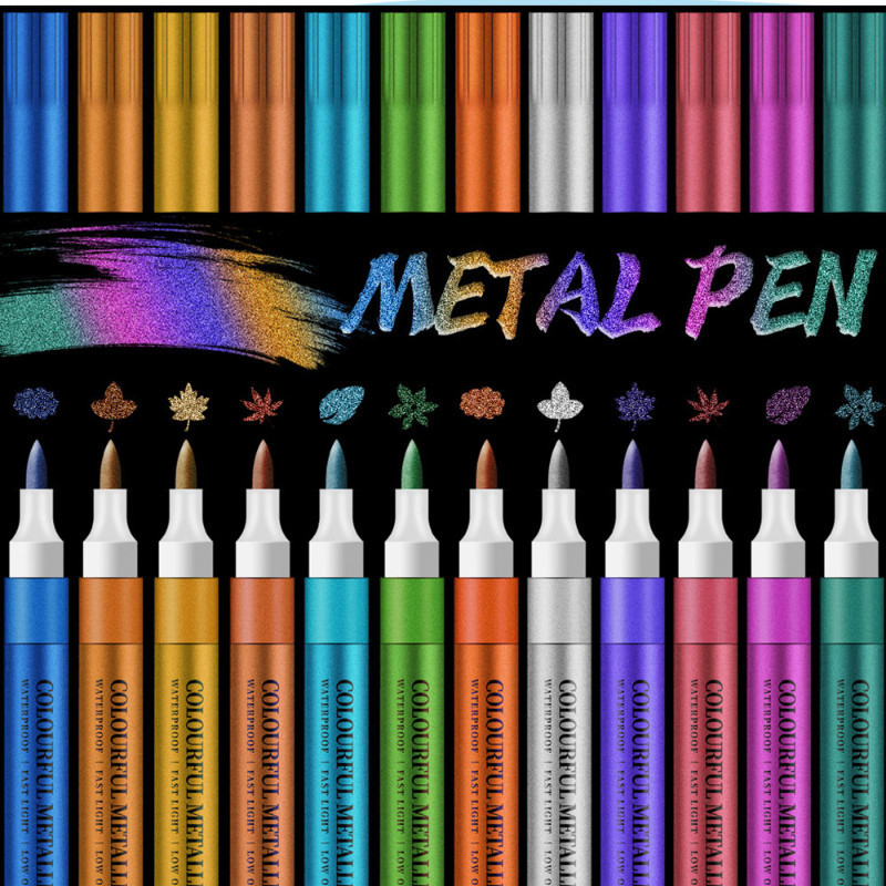 Glitter 12 Colors Paint Marker Pens, Water-Based Acrylic Ink Markers ...