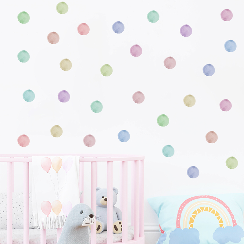 Watercolor Colorful Polka Dots Circles Pattern Wall Stickers for Living ...