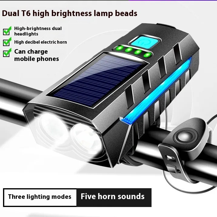 Solar Bike Light Kit with Horn and Power Bank - 12 Hours Rechargeable ...