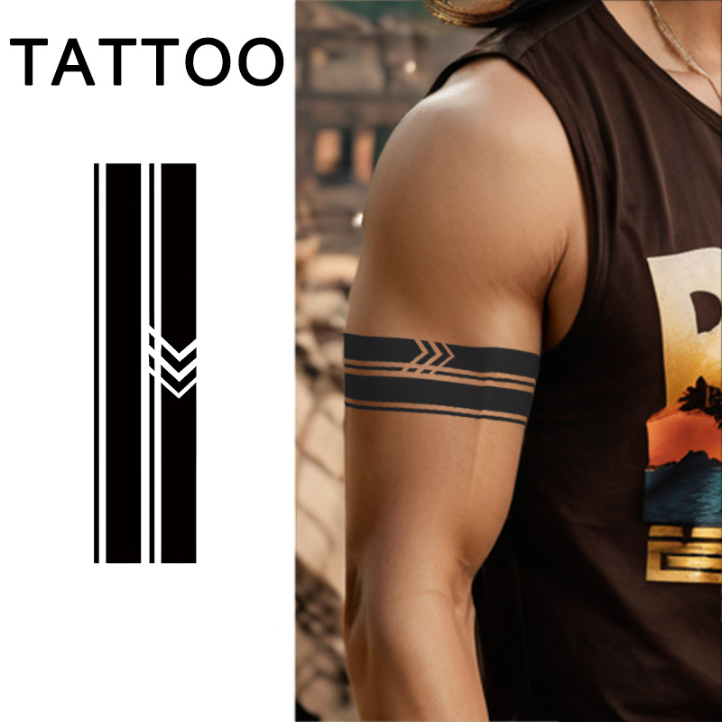 Geometric Black Line Arm Ring Temporary Tattoo Sticker, Long-Lasting ...