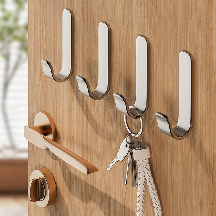 5pcs Pack Perforation-Free Hook Stainless Steel Strong Viscose Bathroom Wall Hanger Wall Kitchen ...