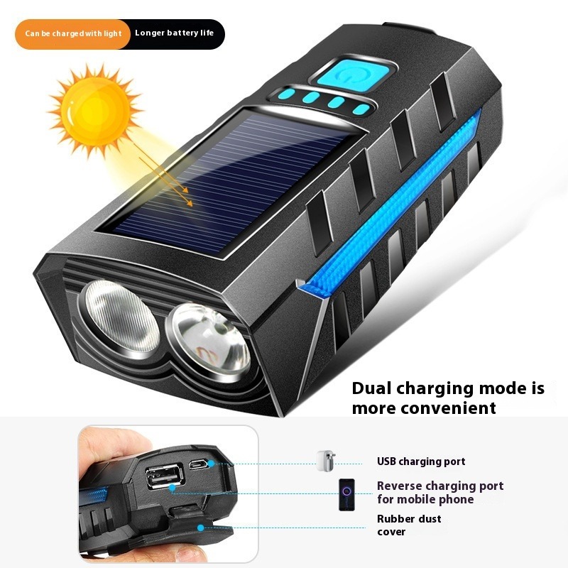 Solar Bike Light Kit with Horn and Power Bank - 12 Hours Rechargeable ...