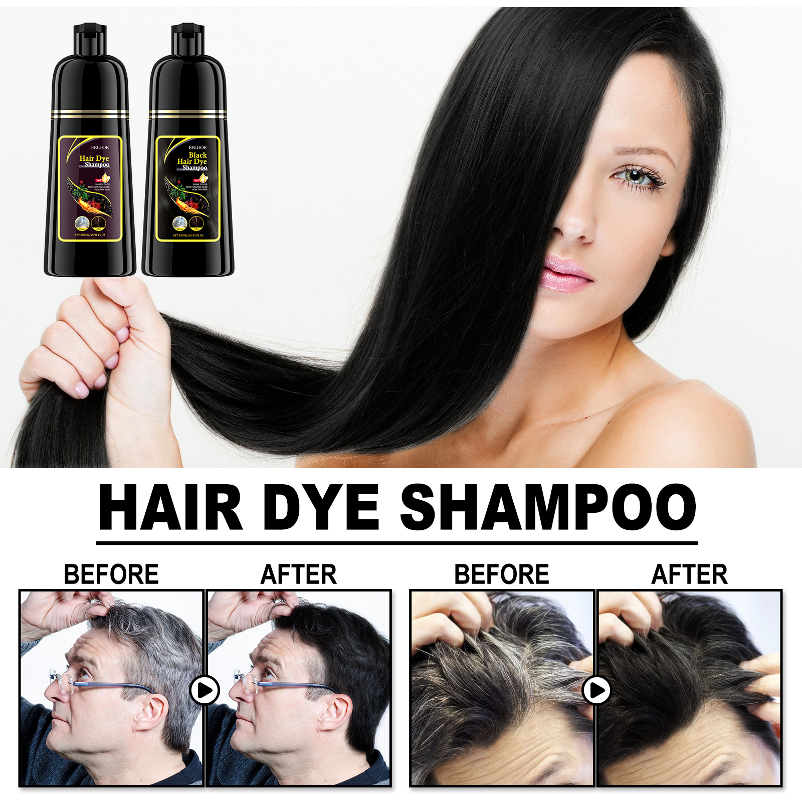Instant Brown/Black Herbal Hair Dye Shampoo - 500ML/200ML/100ML, Colors ...