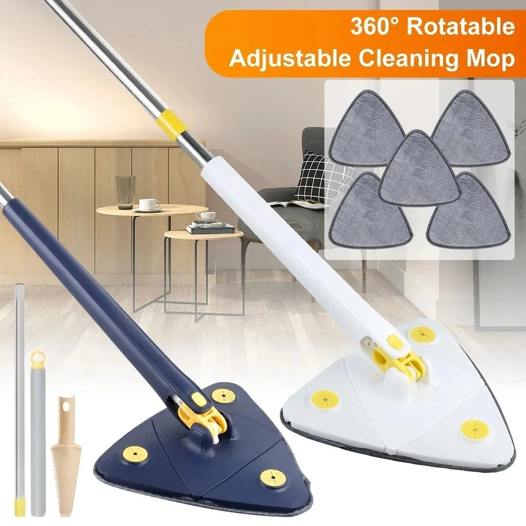 Telescopic Triangle Mop | 360° Self-Wringing Rotating Mop Hands-Free ...