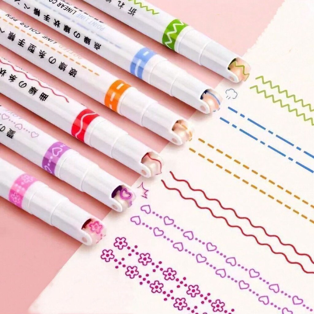 New New 6pcs Colored Curve Highlighter Pen Set – 6 Shapes for Fine Line ...