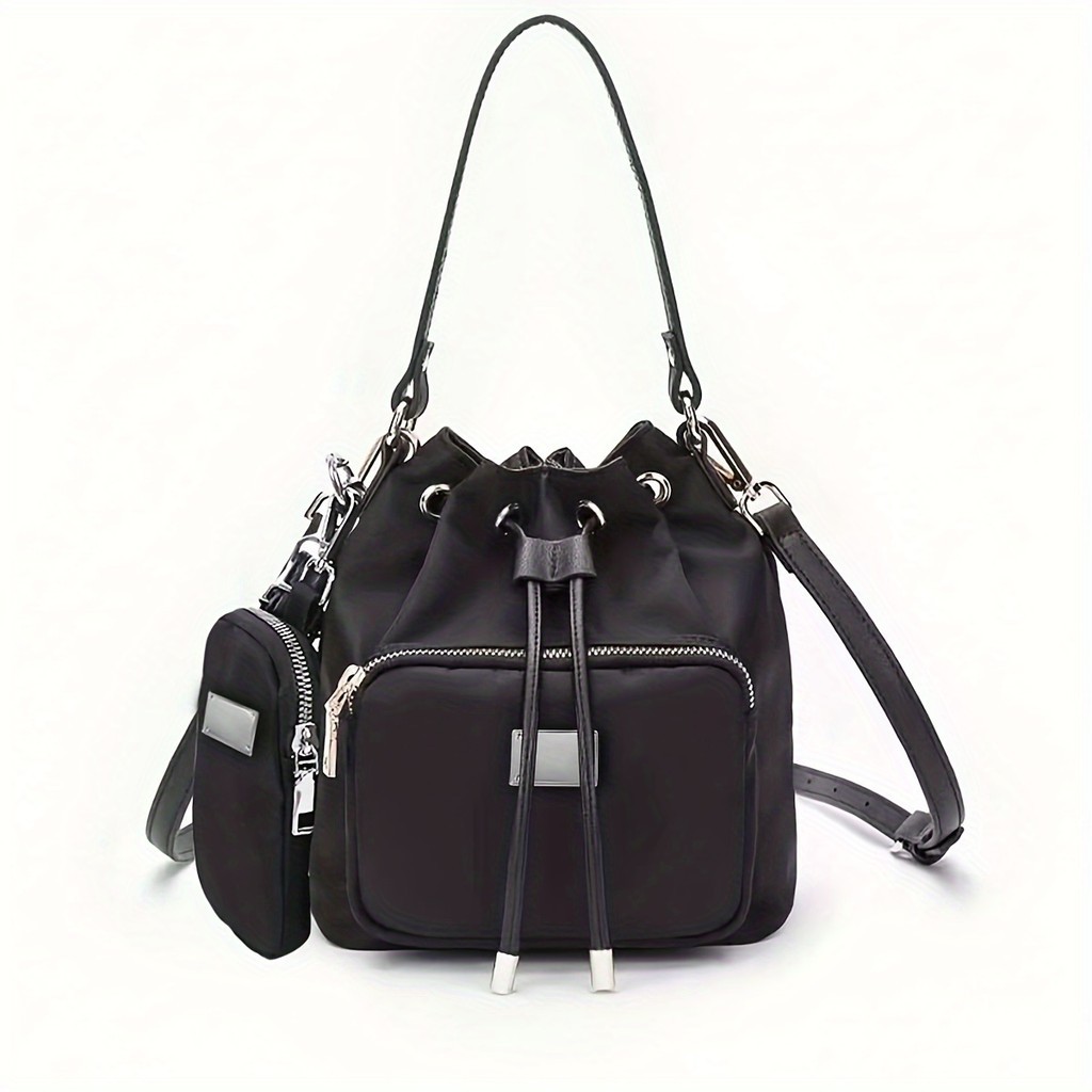 Simple Lightweight Shoulder Bag, Solid Color Messenger Bag, Drawstring