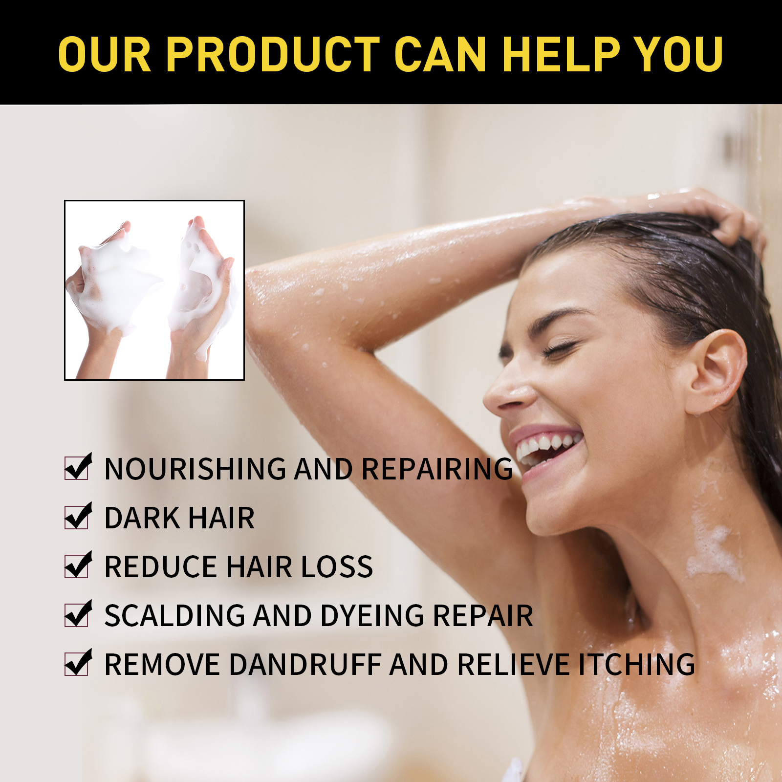 Instant Brown/Black Herbal Hair Dye Shampoo - 500ML/200ML/100ML, Colors ...