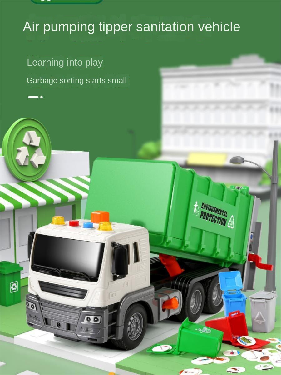 Oversized Children's Garbage Truck Toy - Equipped with Trash Can ...
