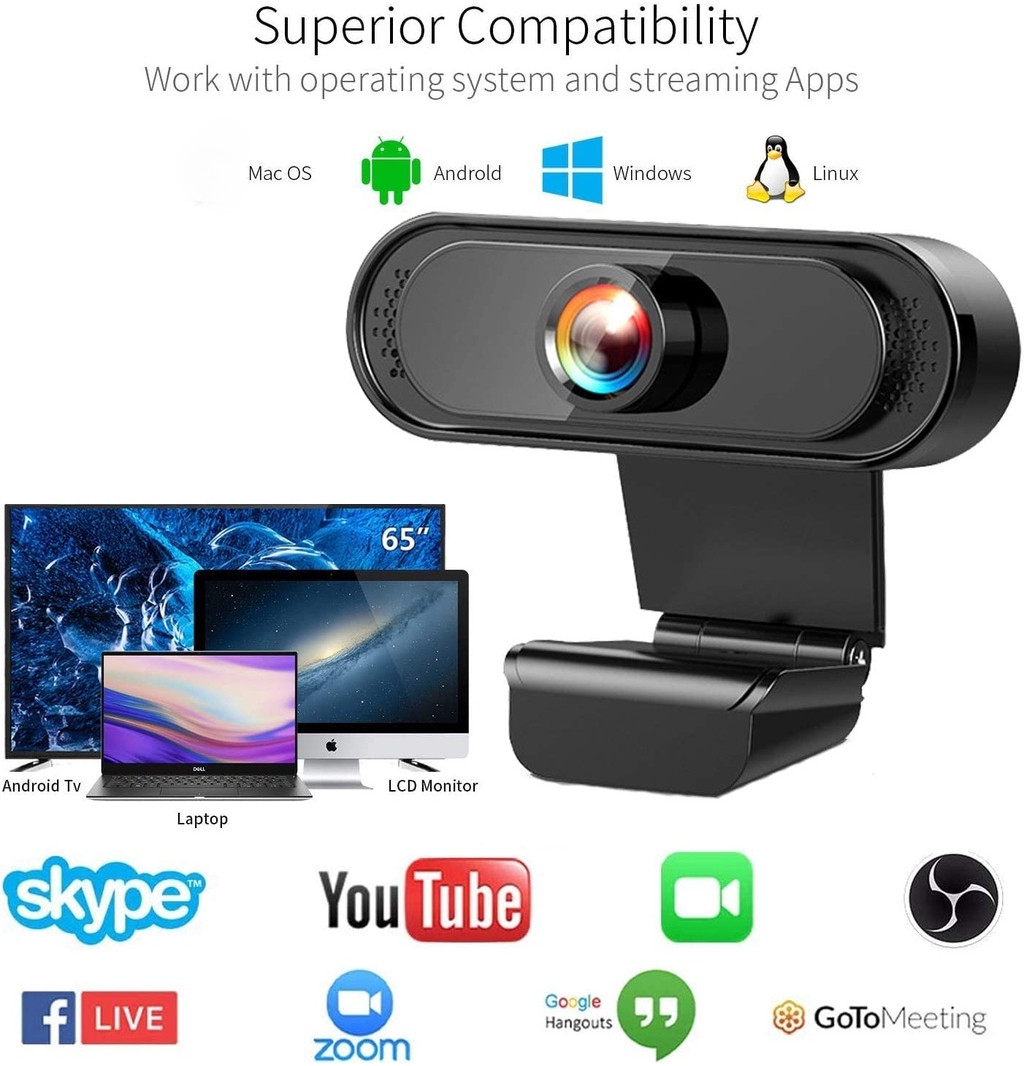 1080P HD Webcam for PC Laptop Online Class USB Web Camera with Mic ...
