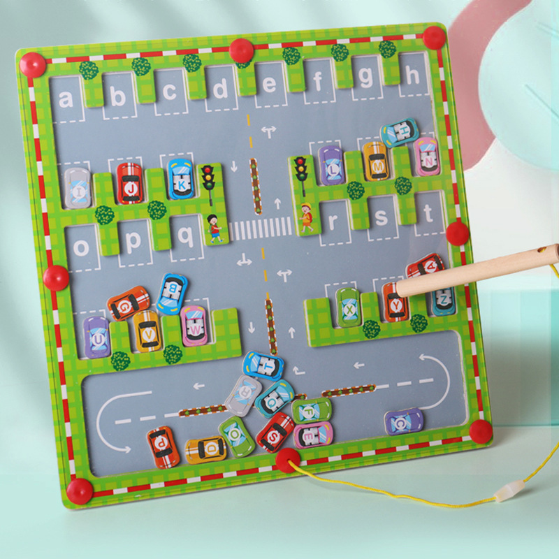Wooden Letter Matching Magnetic Parking Labyrinth Children's ...