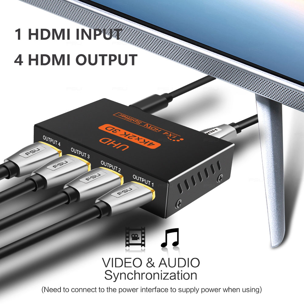 1 In 4 Out HDMI Splitter Splitter Amplifier HDCP 1080P 4K Dual Display ...