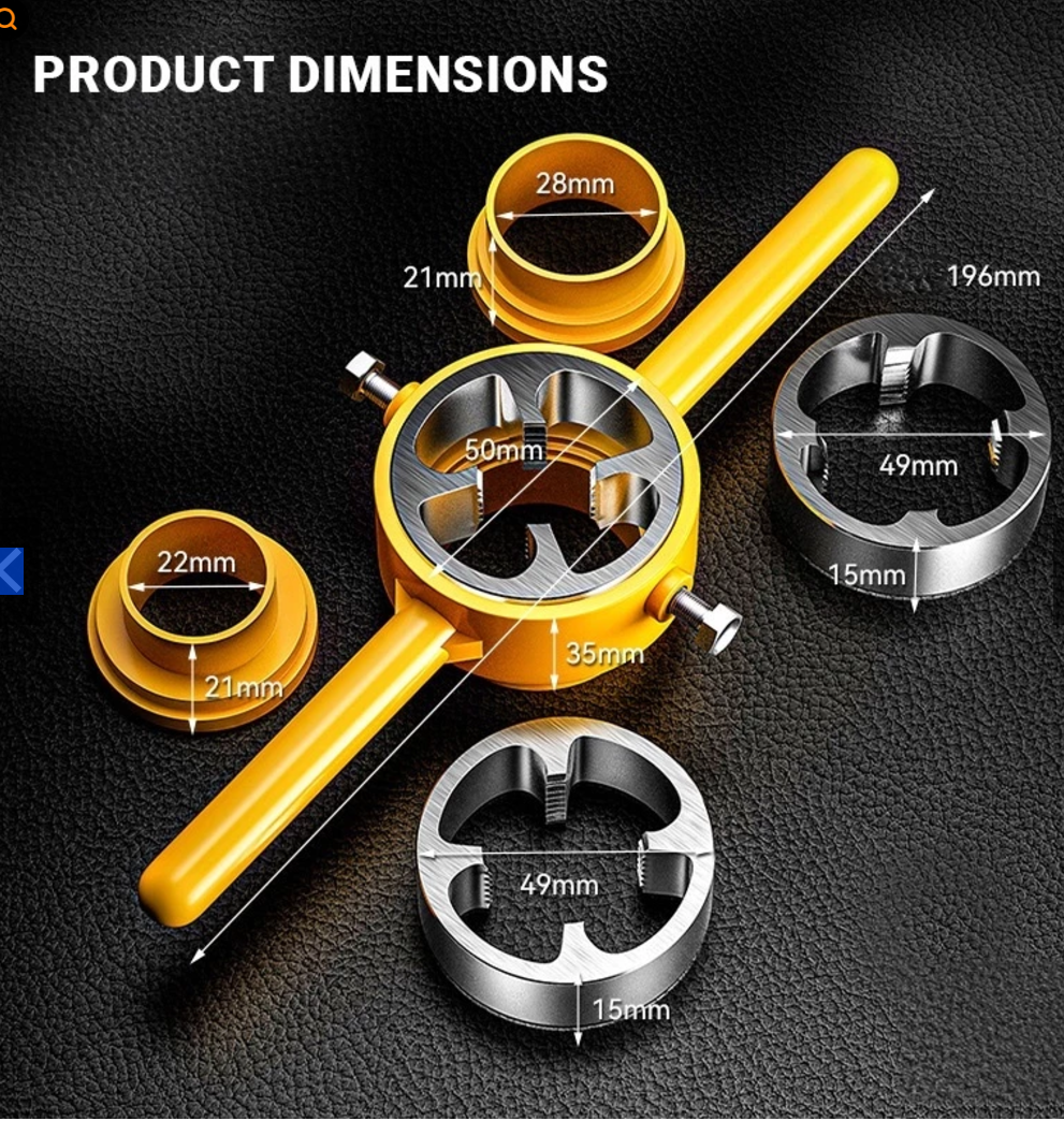 PPR Pipe Threader Kit With 1/2In 3/4 In 1 Inch Dies Pipe Threader Pipe Round Die PVC Pipe Threading Tool Kit Power Tool Parts | Malaysia