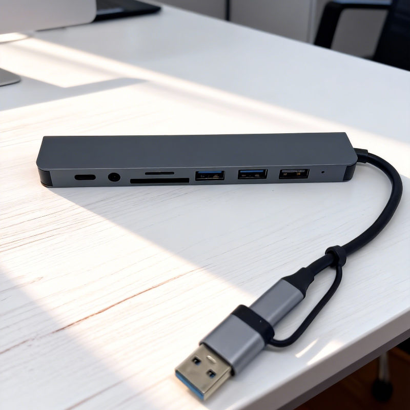 8-in-2 TF SD 3.5mm USB 3.0 USB-C Pembaca Kad TF 8 dalam 2 dengan Port ...