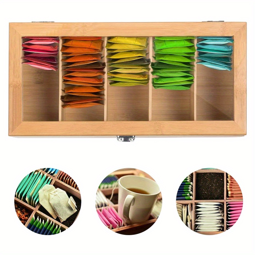 Multi-functional Bamboo Tea Bag and Jewelry Organizer Storage Box with ...