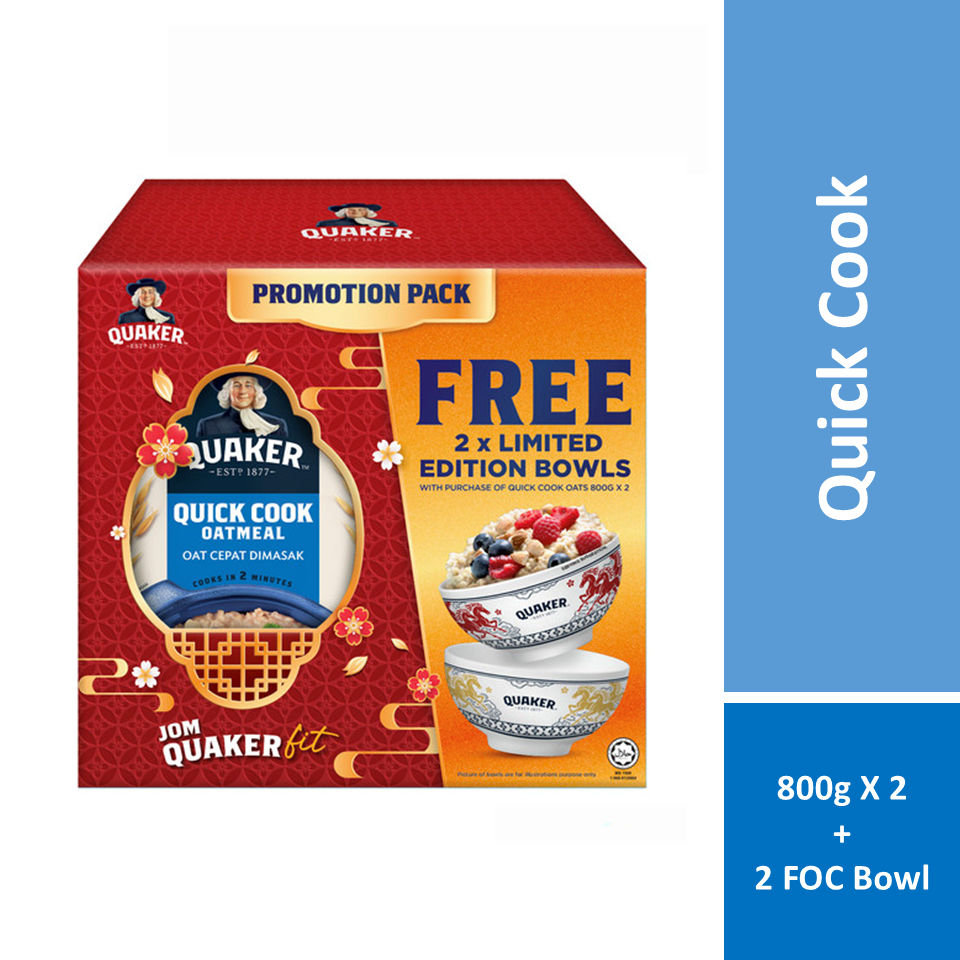 Quaker Quick Cook Oatmeal 800g x2 + 2 FOC Ceramic Bowl | Shopee Malaysia