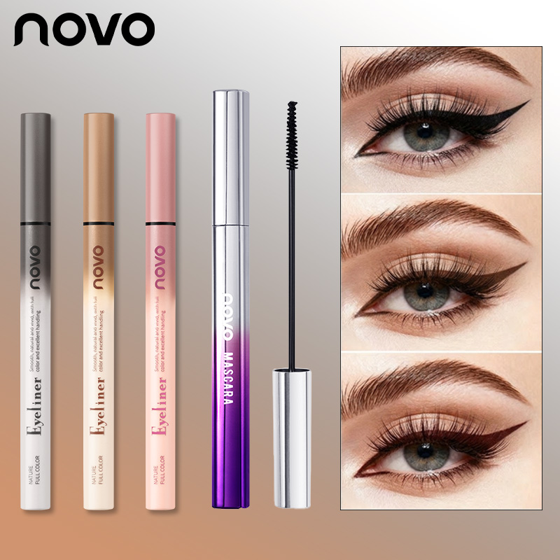 NOVO 3-Color Liquid Eyeliner + Black Mascara Set, 12H Long-Lasting ...
