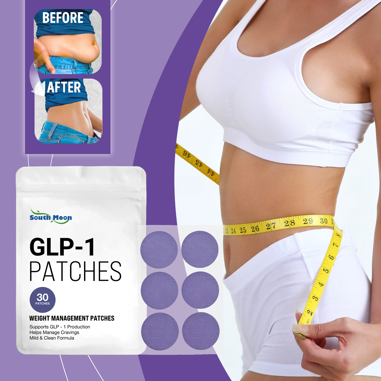 Glp-1 Appetite Control Patches 30Pcs Weight Support Diet Aid Glp Patch Slimming Belt Waist Trainer