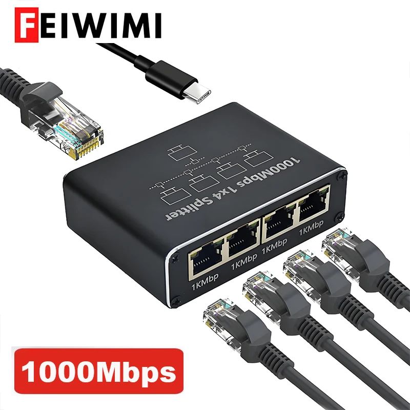 Gigabit 1000Mbps RJ45 Splitter 1 to 2 4 Ethernet Adapter Lan Connector ...