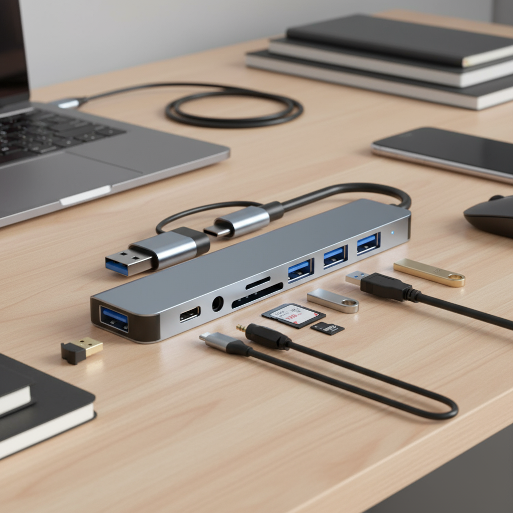 81 USBType C SD TF 3.5mmHUB 8 dalam 1 Pembaca Kad USB ke Jenis C SD TF ...