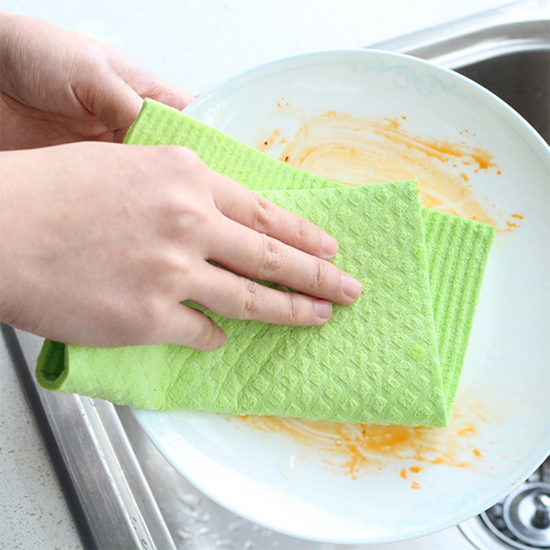 German Wood Pulp Cotton Dishcloth Double-sided Kitchen Cleaning Sponge ...
