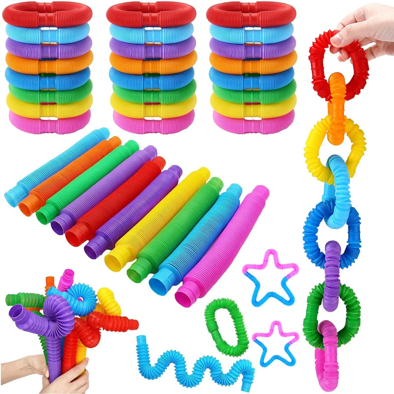 Rainbow Pop Tube Fidget Toy – Colorful Telescopic Plastic Stretch Pipe ...