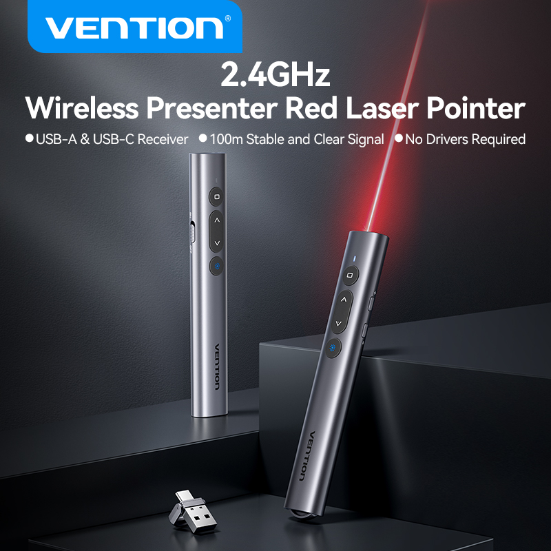 Vention Rechargeable Wireless Presenter with Red Laser Pointer, 2.4GHz ...