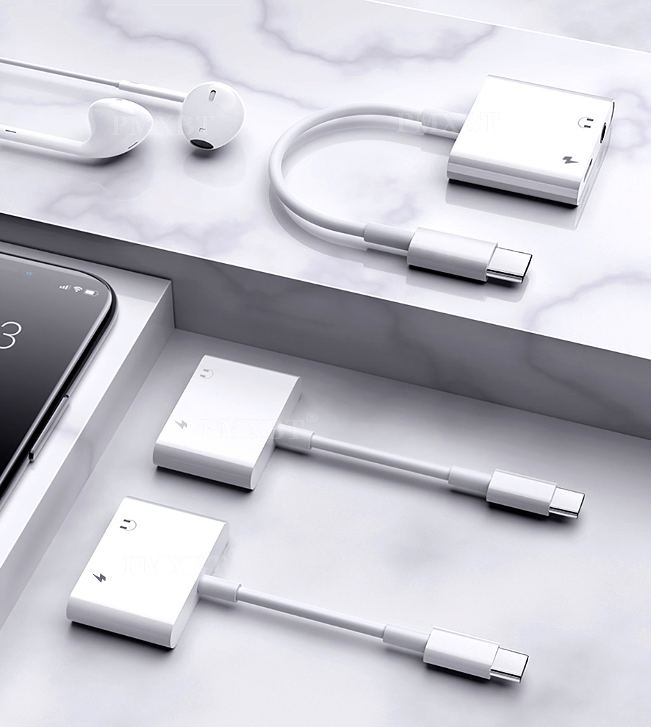 Audio Dual Adapter 2-in-1 for iOS Headphone USB-C To 3.5mm Type-C ...