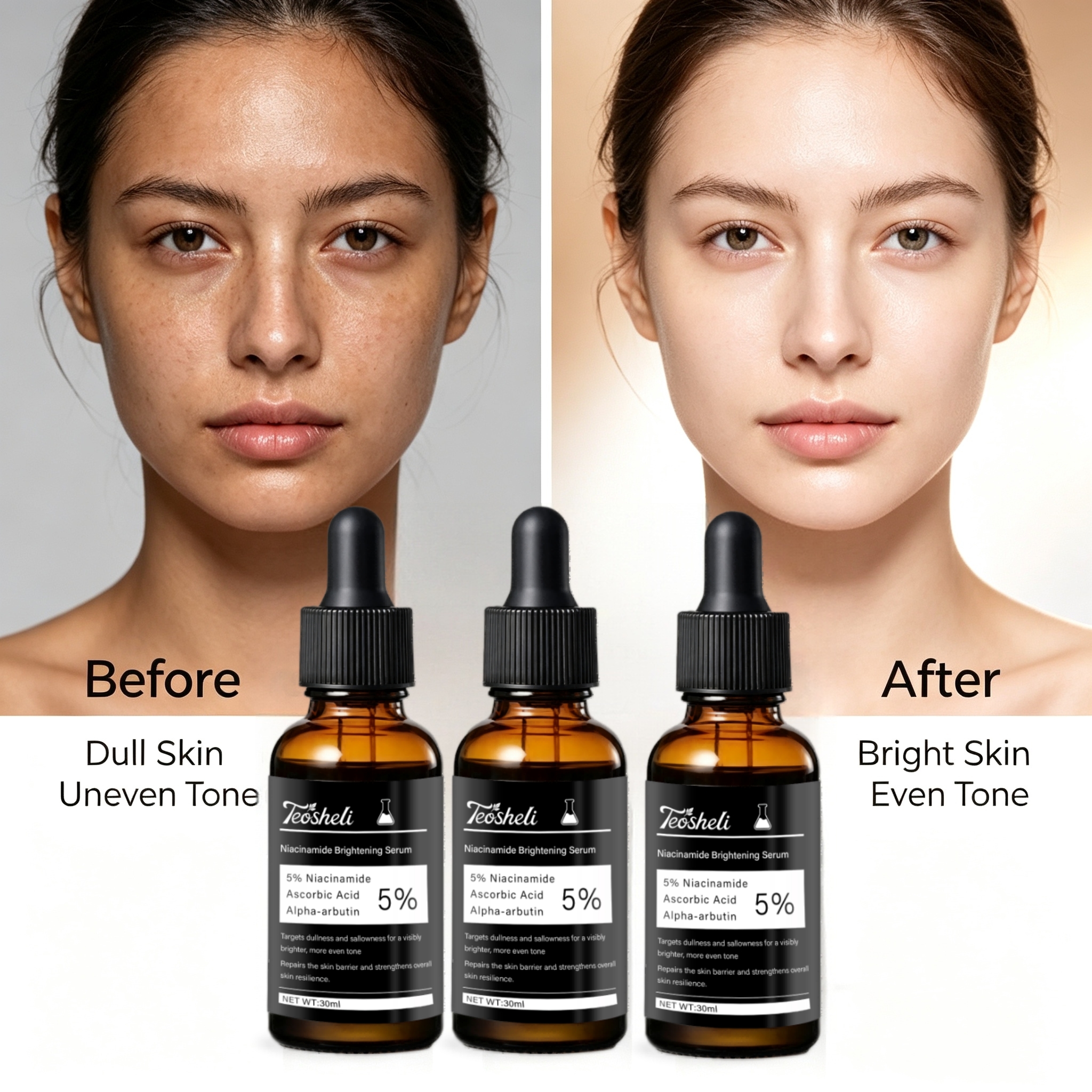 Teashell Niacinamide Serum, Brightening & Anti-Dullness, 3×30ml