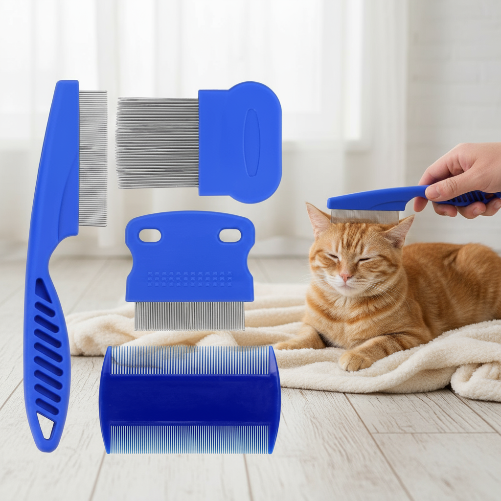 4 Pieces Set Pet Flea Comb Stainless Steel Head Lice Comb for Cats ...