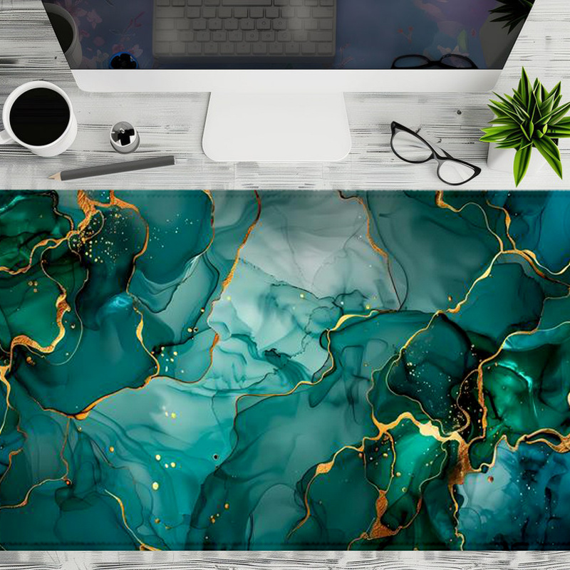 Elegant Marble Pattern Mouse Pad with Non-Slip Rubber Base, Green ...