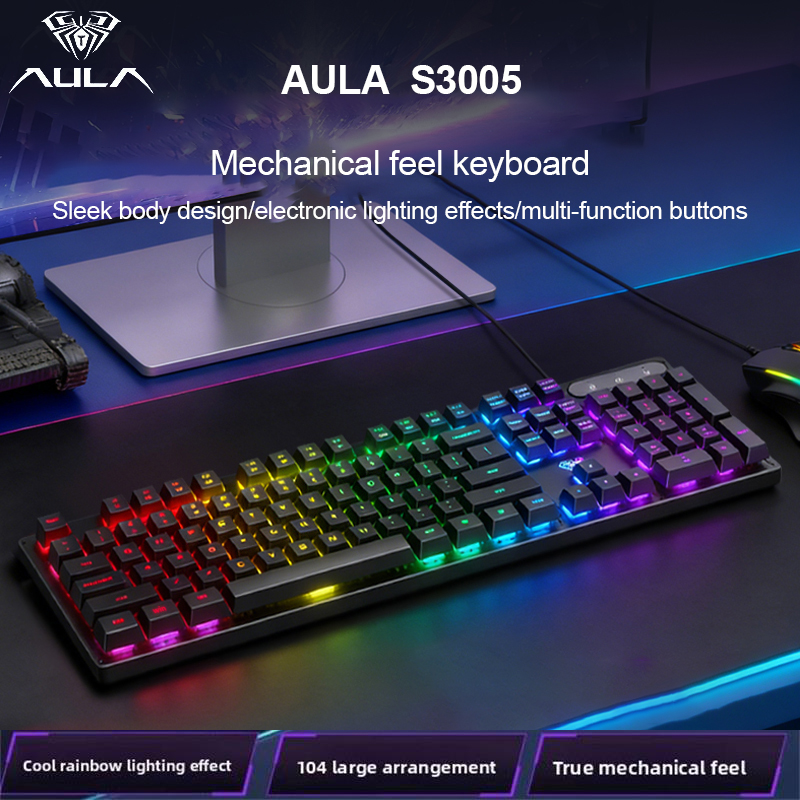 AULA S3005 Wired Silent Desktop Keyboard with Mechanical Feel, Cool RGB ...