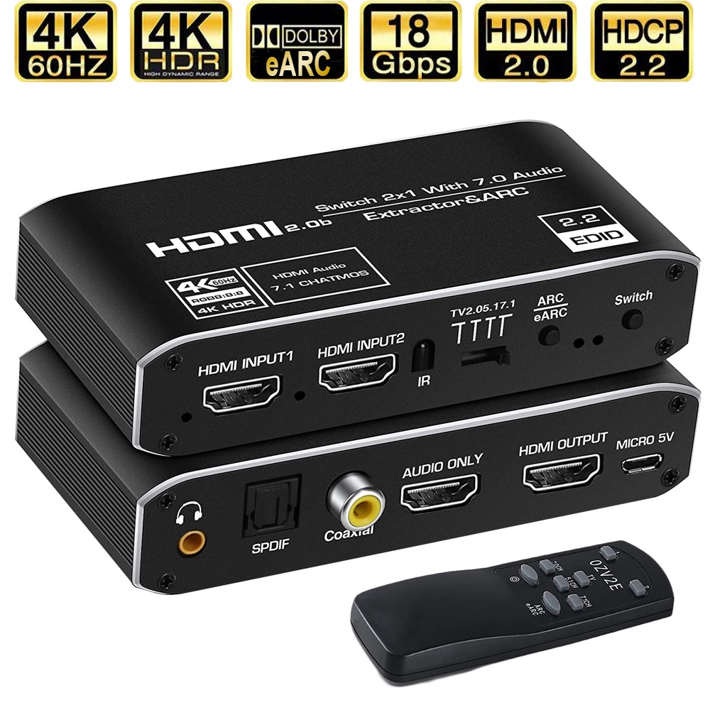 2x1HDMI Switch eARC Audio Extractor With ARC Optical Toslink HDMI 2.0 ...