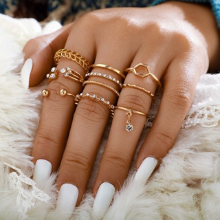 Hip Hop Ring Sets Gold Color Geometric Rings Women Girls Fashion Jewelry  Gifts