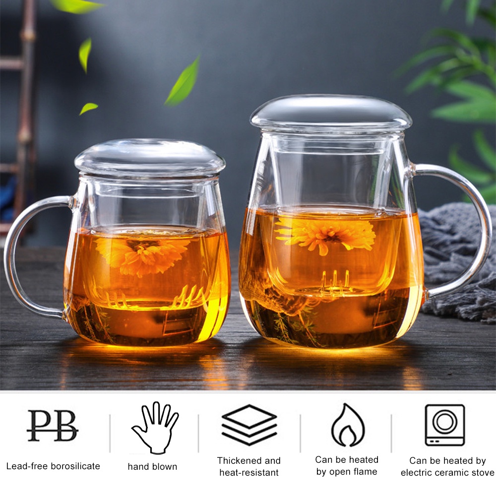 Transparent Glasstea Cup Glass with Tea Maker Basket and Lid Whiskey